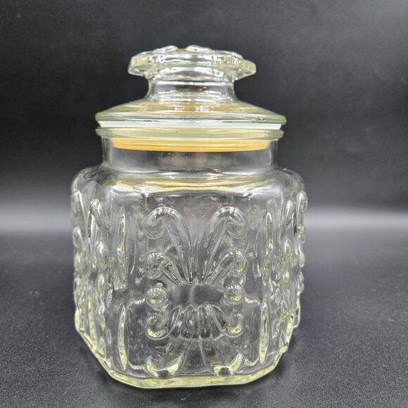 Vintage LE Smith Clear Glass Canister Atterbury Scroll Candy Cookie Jar Read - Picture 5 of 14